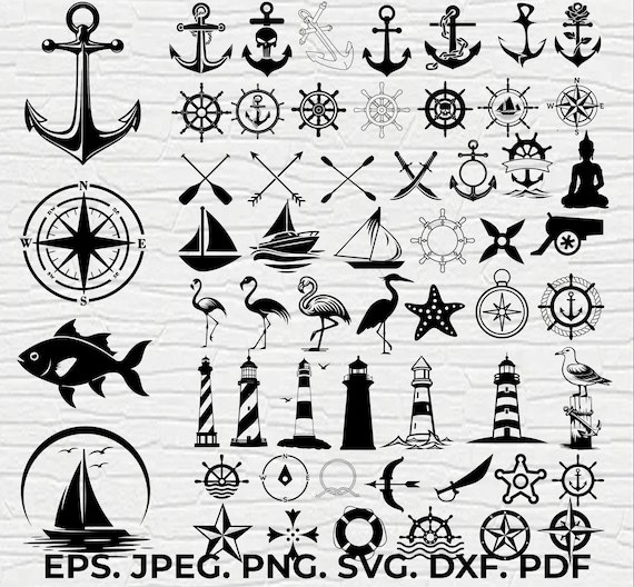 Nautical SVG Bundle, Nautical PNG Bundle, Nautical Clipart, Nautical SVG Cut Files for Cricut, Nautical Silhouette, Sailing Svg, Anchor Svg