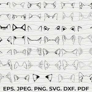 Cat Ears line drawing Bundle, Cat Breeds ears, kitten svg, Compatible with Cricut and Silhouette, Line Drawing, tattoo, Cat svg bundle
