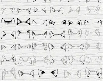 Paquete de dibujo lineal de orejas de gato, orejas de razas de gatos, svg de gatito, compatible con Cricut y Silhouette, dibujo lineal, tatuaje, paquete de svg de gato