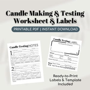 Candle Making and Testing Worksheet and Labels, Candle Making Worksheet Printable, Candle Testing Notes, Candle Business Start-Up
