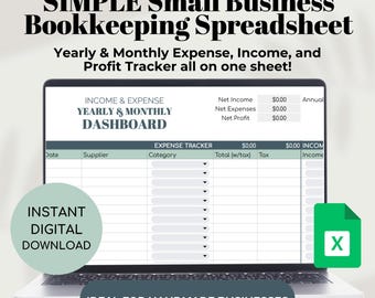 SIMPLE Small Business Bookkeeping Spreadsheet, Small business accounting tracker spreadsheet, Customizable bookkeeping template, Tax tracker