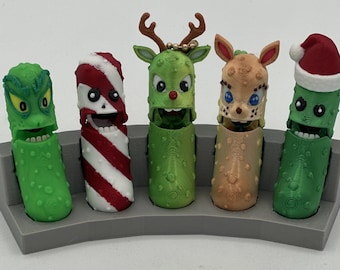 Xmas Pickle Keychain Set - 5-Pack Jar - Tickles, the Articulated Pickle