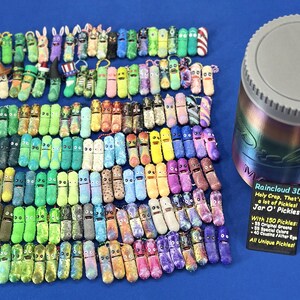 Jar O' Pickle Keychains - Tickles, the Articulating Pickle - Tons of sizes and colors 150-pack - Unique pickle keychains w/ Jar