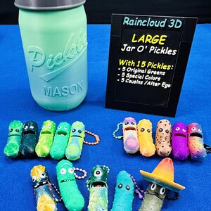 Jar O' Pickle Keychains - Tickles, the Articulating Pickle - Tons of sizes and colors 15-pack - Unique pickle keychains w/ Jar