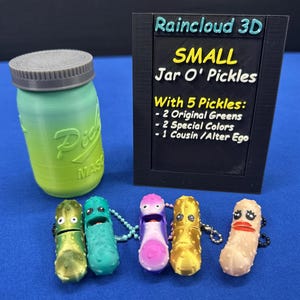 Jar O' Pickle Keychains - Tickles, the Articulating Pickle - Tons of sizes and colors 5-pack - Unique pickle keychains w/ Jar