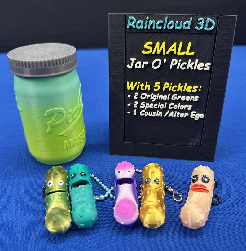 Jar O' Pickle Keychains - Tickles, the Articulating Pickle - Tons of sizes and colors 5-pack - Unique pickle keychains w/ Jar