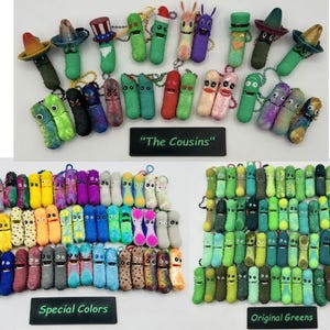 Jar O' Pickle Keychains - Tickles, the Articulating Pickle - Tons of sizes and colors Single Random Pickle
