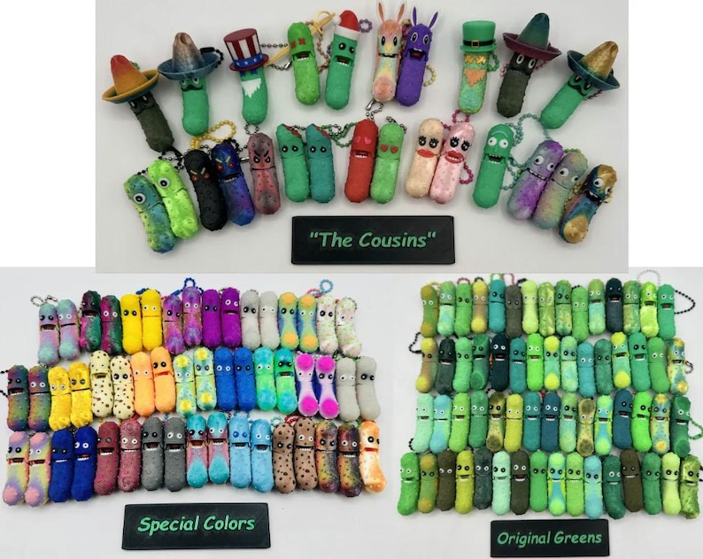 Jar O' Pickle Keychains - Tickles, the Articulating Pickle - Tons of sizes and colors Single Random Pickle