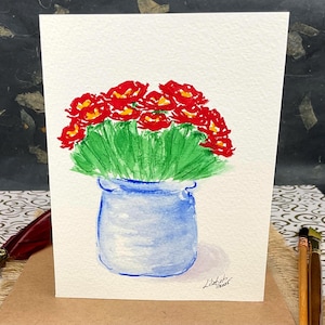 Tarjeta de nota en blanco original pintada a mano, cumpleaños, aniversario, acuarela, tarjeta en blanco, para todas las ocasiones, 4,5 x 5,5 con sobre.