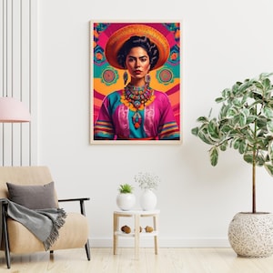 Mexican Woman Wall Art – Colorful Latin Portrait Print – Boho Mexican Decor – Frida Style Digital Art – Fiesta Vibes Printable Poster