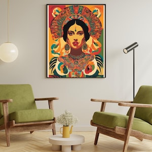 Mexican Woman Wall Art – Colorful Folk Culture Printable Art – Boho Mexican Decor – Fiesta Digital Download – Latin Female Portrait
