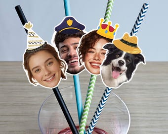 Your Face Photo Drink Straws, Custom Party Straws