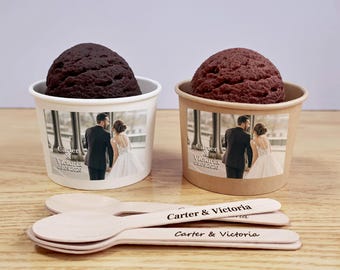 Custom Photo Ice Cream Cups, Personalized Wedding Dessert Table Decor