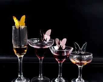 Butterfly Mirror Drink Tags, Wedding Champagne Glass Tags, Elegant Table Decor