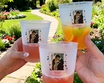 Custom Photo Frosted Wedding Cups, Personalized Wedding Reception Decor