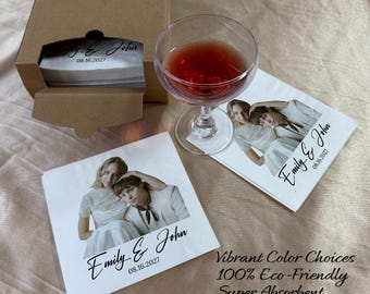 Personalized Wedding Napkins Decor, Custom Couple Photo Cocktail Napkins