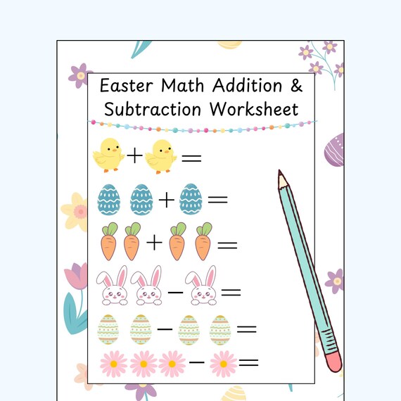 Easter Math Worksheet - Addition and Subtraction for Kids, Kids Easter Worksheet, Easter at School, Easter kids Activity, Easter Kids Game