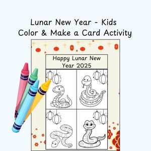 Página para colorear imprimible del Año Nuevo lunar, tarjeta para colorear de Año Nuevo, actividad de Año Nuevo chino para niños, manualidad de Año Nuevo para niños, PDF digital