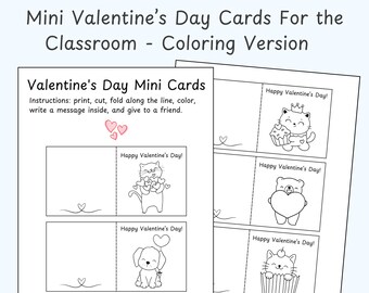 Printable Preschool Valentines Coloring Cards for Kids Classroom ...