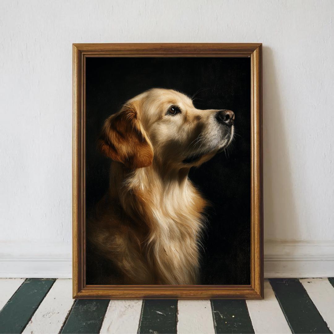 Golden Retriever Dog Wall Art Print, Realistic Loyal Pet Portrait