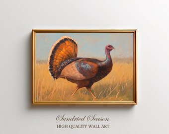 Vibrant Wild Turkey Art Print, Rustic Autumn Thanksgiving Wildlife