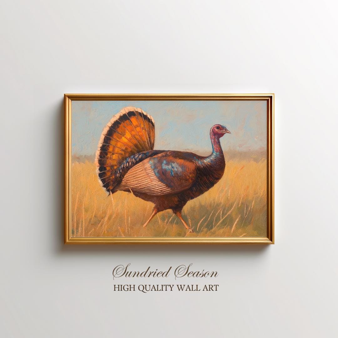 Vibrant Wild Turkey Art Print, Rustic Autumn Thanksgiving Wildlife