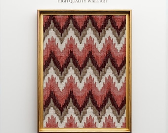 Terracotta Ikat Zigzag Wall Art Print, Earth Tone Tribal Pattern Poster, Boho Geometric Decor, Bedroom, Entryway or Southwestern Living Room
