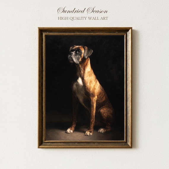 Vintage Boxer Dog Portrait Print, Realistic Pet Art in Warm Tones