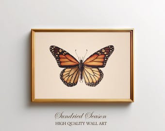 Monarch Butterfly Art Print, Vintage Insect Illustration, Botanical Nature Wall Decor, Entomology Poster for Bedroom, Study or Gallery Wall