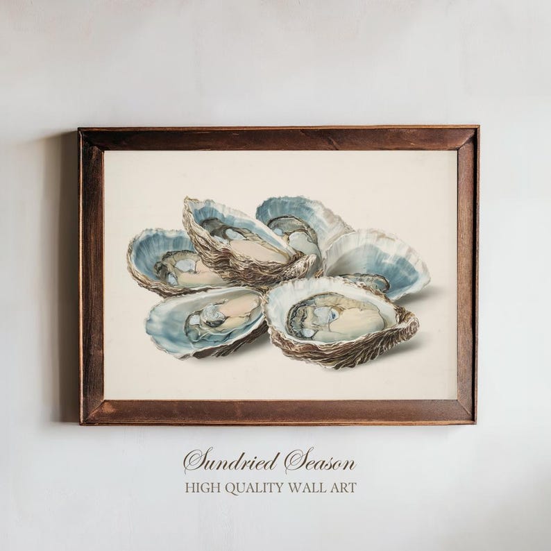Elegant Blue Oyster Shell Art Print, Coastal Kitchen Wall Decor ...