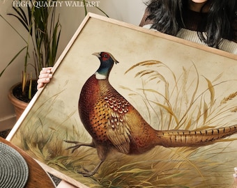 Vintage Pheasant Bird Art Print, Rustic Autumn Illustration, Classic Country Decor for Hunting Lodge, Antique British Countryside Nature Art