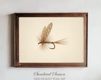 Antique Fishing Fly Hook Art Print, Traditional Trout Fly Drawing, Fly Tying Wall Decor for Fisherman’s Den, Lake House or Country Retreat