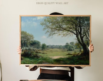 New Forest Wall Art Print, Hampshire Ancient Oak and Summer Woodland Glade, Vintage Landscape Oil Painting, Cottagecore Living Room Wall Art