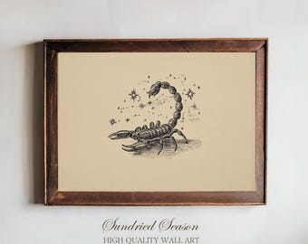 Scorpio Zodiac Constellation Print, Vintage Scorpion Wall Art