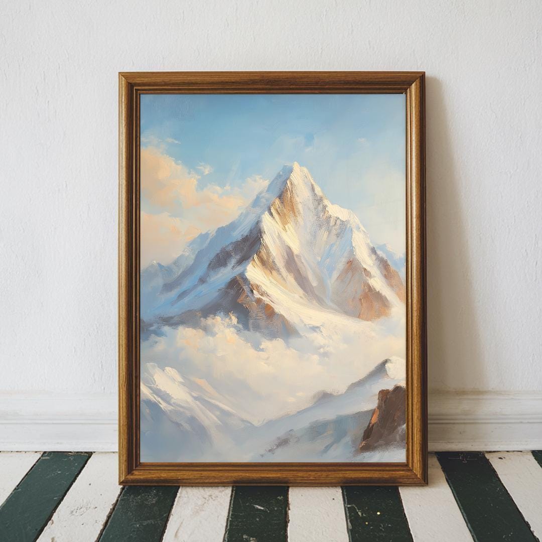 Mount Everest Painting, Himalayan Mountain Print, Snowy Peak