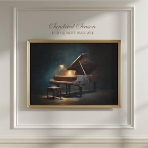Classical Grand Piano Painting Print, Moody Instrument Wall Art, Vintage Piano Decor for Bedroom, Studio or Gift for Musicians and Pianist