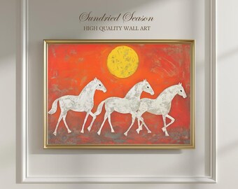 Abstract Horse Folk Art Print, Bold Red Sunset Equine Print