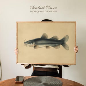 Vintage Channel Catfish Art Print, Rustic Freshwater Fish Illustration, Country River Wildlife Wall Decor for Cabin, Den or Lake House Gift