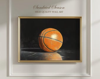 Vintage Basketball-Kunstdruck, Klassische Sportwanddekoration, Retro Basketball-Malerei, Hoops-Liebhaber-Poster, Man-Cave- & Spielzimmerkunstwerk
