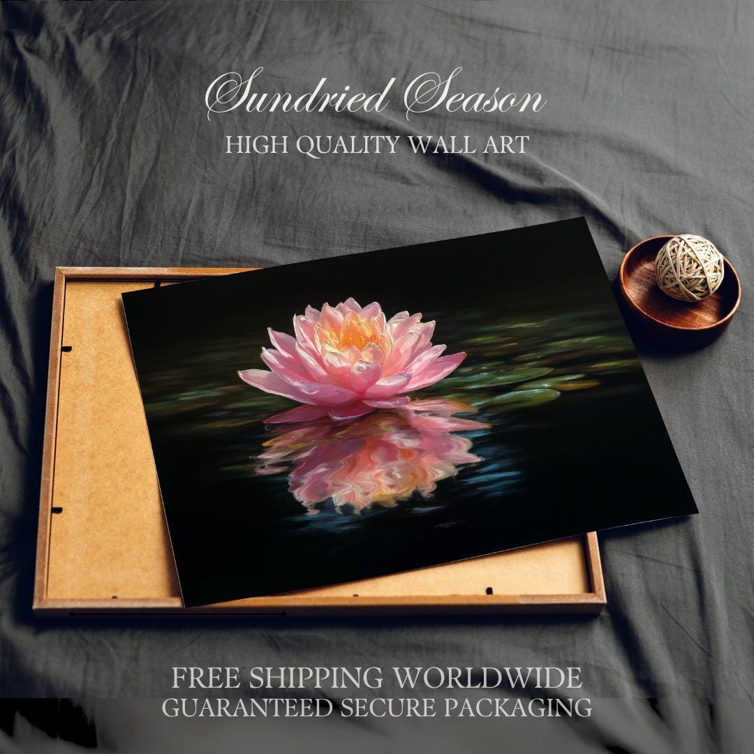Pink Lotus Flower Pond Art Print, Tranquil Zen Water Lily Wall Decor ...