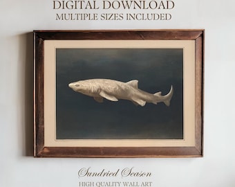 Greenland Shark Digital Download Print, Vintage Arctic Ocean Shark Illustration, Deep Sea Marine Life Decor for Coastal Home or Ocean Gift
