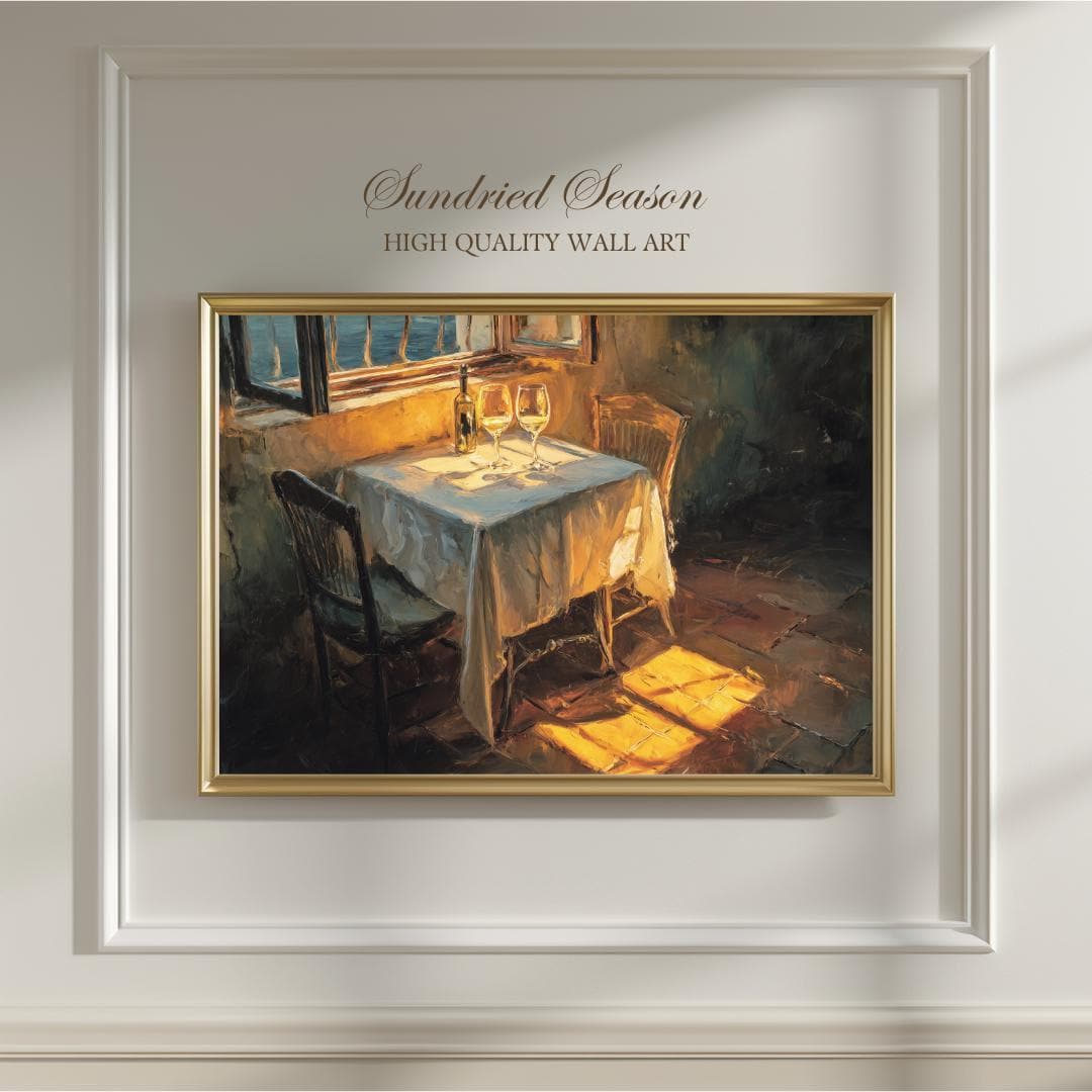 Tuscan Table for Two Art Print, Wine Glasses in Golden Sunset