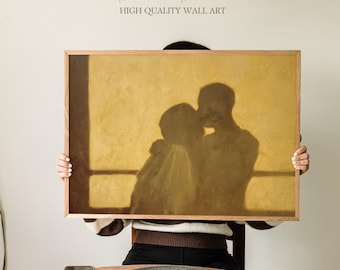 Warm Sunset Lovers Silhouette Print, Minimal Couple Wall Art, Intimate Romantic Poster for Bedroom or Anniversary Gift for Him or Her