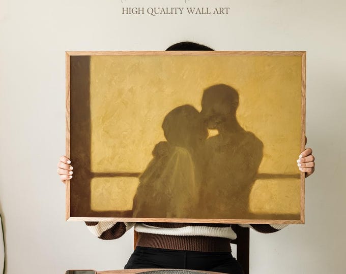 Warm Sunset Lovers Silhouette Print, Minimal Couple Wall Art, Intimate Romantic Poster for Bedroom or Anniversary Gift for Him or Her