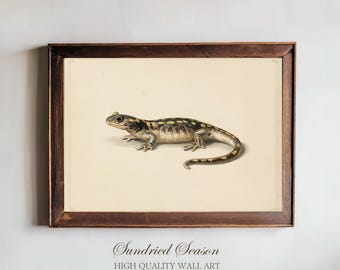 Feuersalamander Kunstdruck, Vintage Tier Illustration, Bold Natur Wandkunst für Büro oder rustikales Schlafzimmer, perfektes Geschenk für Wildtier-Liebhaber