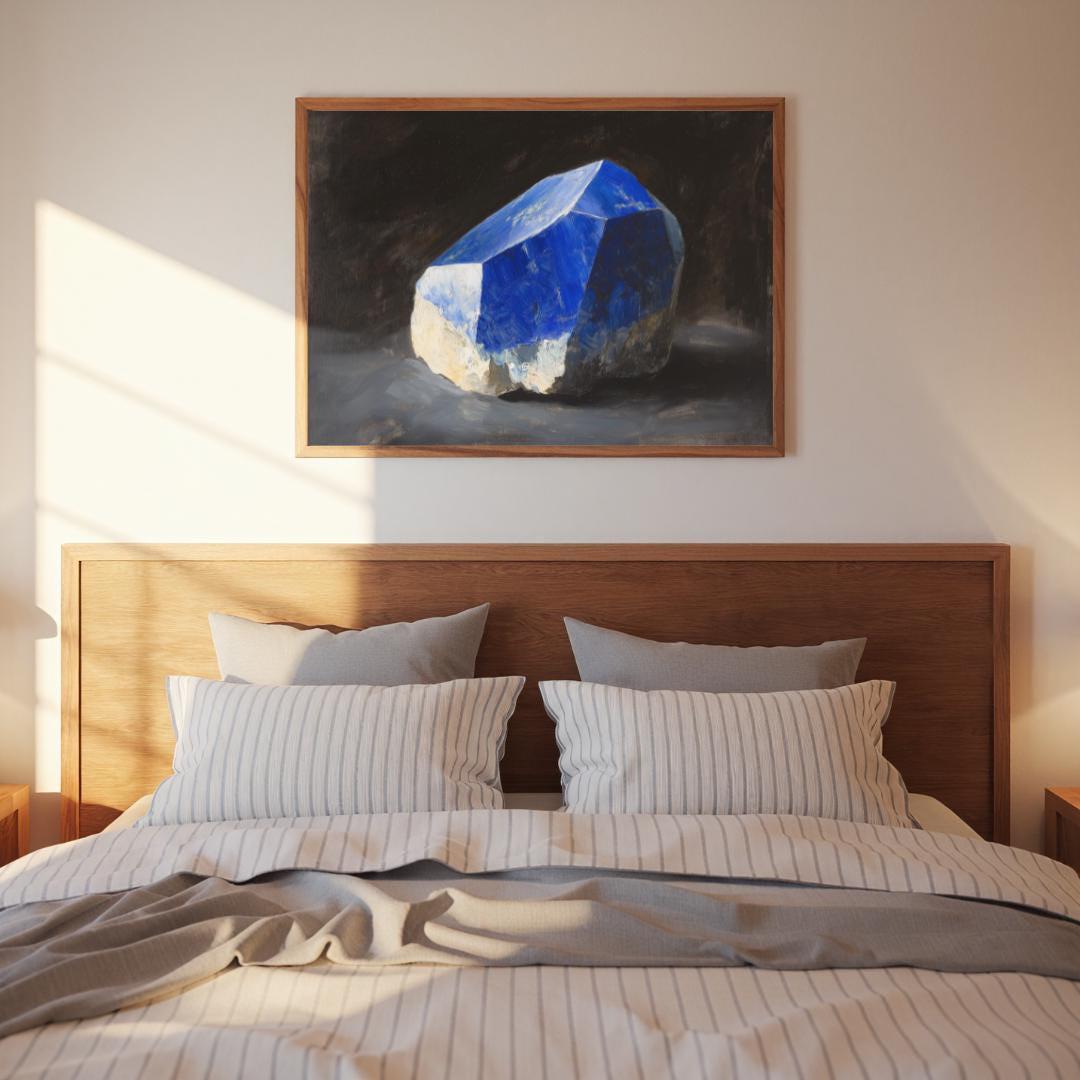 Lapis Lazuli Crystal Wall Art, Deep Blue Gemstone Painting