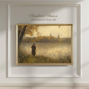 Nostalgische Londoner Landschaftsmalerei, stimmungsvolle Parklandschaft, nebliger Teich und Einzelgänger-Dekordruck