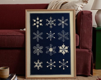 Midcentury Snowflake Art Print, Rustic Winter Cabin or Loft Decor, Geometric Wall Piece, Vintage Nordic Christmas Decor for Retro Lounge