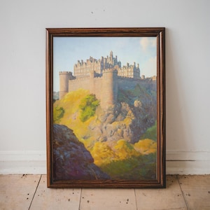Edinburgh Castle Scotland Painting, Historic Scottish Fortress Wall Art, Highlands Travel Print, Medieval Architecture Castlecore Decor