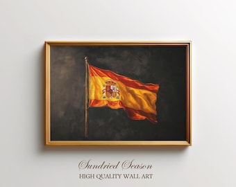 Spain Flag Wall Art, Spanish Patriotic Decor, Vintage Spain National Flag Print, European Country Poster, Madrid Barcelona Home Decor